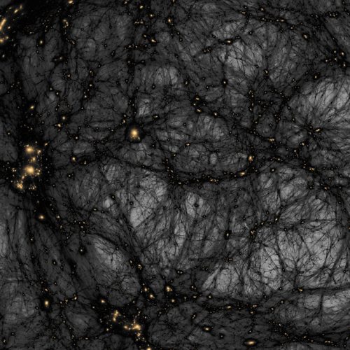 Simulazione della mappa della materia oscura 
| Dark matter map simulation
| ©Tom Abel e Ralf Kaehler ( KIPAC , SLAC ), AMNH
