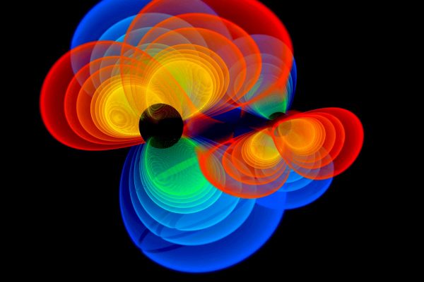 Due buchi neri che si muovono a spirale l'uno intorno all'altro
Two black holes spiraling around each other. ©C. Reisswig, L. Rezzolla, Max-Planck-Institut für Gravitationsphysik